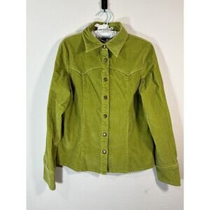 Live A Little Western Corduroy Jacket Shirt Medium Green Cowboy Chic